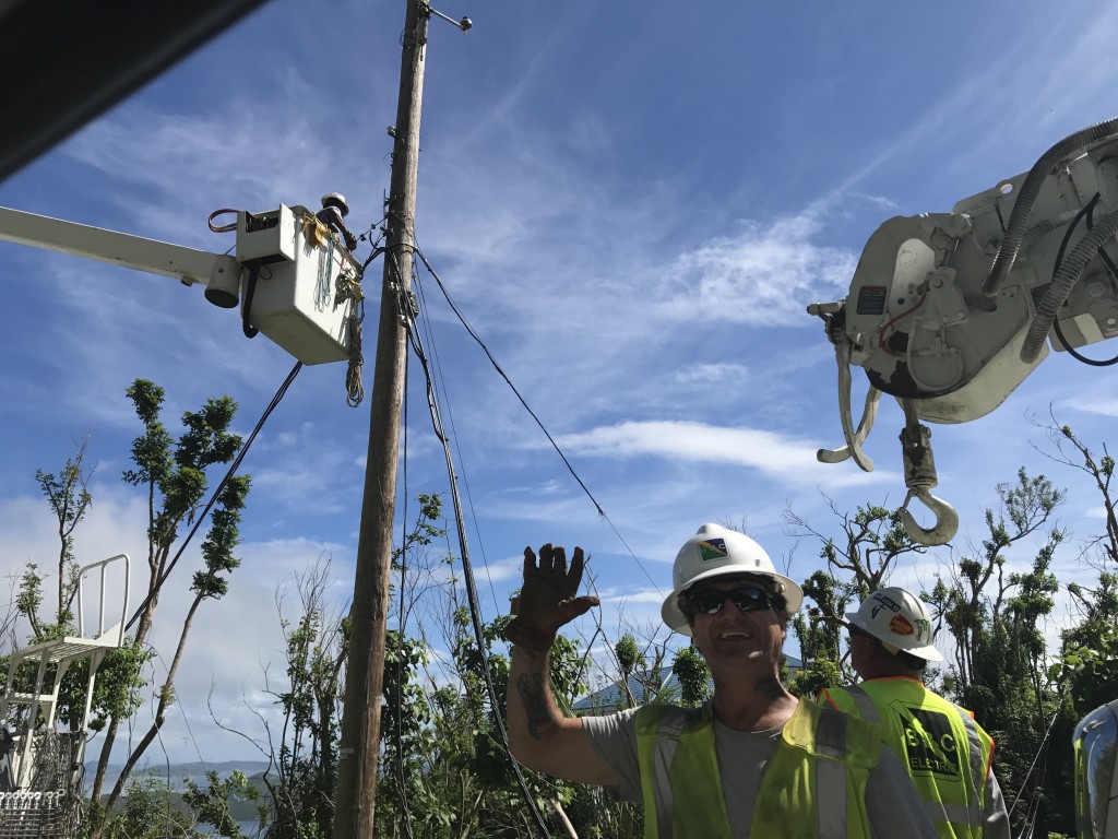 Crews from BBC Electrical in Missouri are all over St. John, working overtime to restore power after Hurricanes Irma and Maria.